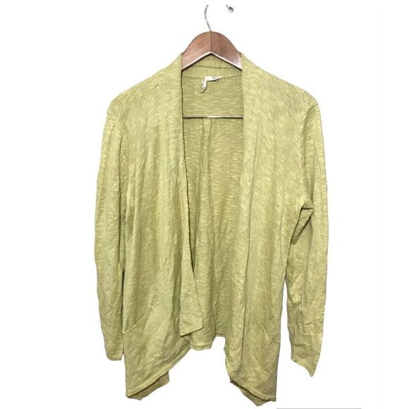 Eileen Fisher Draped Linen Blend Cardigan Women’s Large Pockets Pea Green‎ - Picture 1 of 7